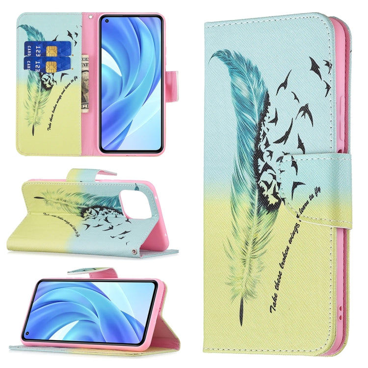 For Xiaomi Mi 11 Lite Colored Drawing Pattern Horizontal Flip Leather Case with Holder & Card Slots & Wallet(Feather) - Xiaomi Cases by buy2fix | Online Shopping UK | buy2fix