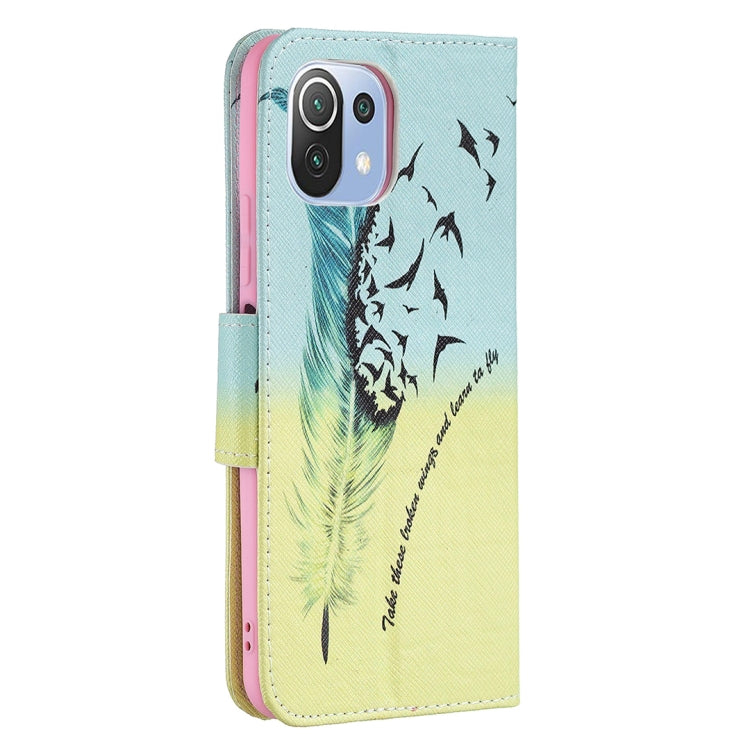 For Xiaomi Mi 11 Lite Colored Drawing Pattern Horizontal Flip Leather Case with Holder & Card Slots & Wallet(Feather) - Xiaomi Cases by buy2fix | Online Shopping UK | buy2fix