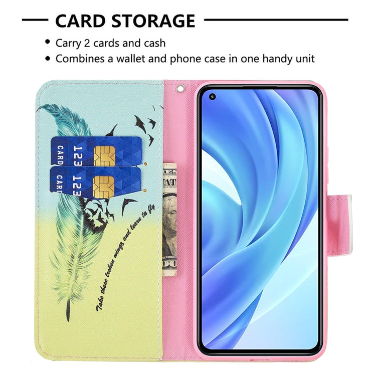 For Xiaomi Mi 11 Lite Colored Drawing Pattern Horizontal Flip Leather Case with Holder & Card Slots & Wallet(Feather) - Xiaomi Cases by buy2fix | Online Shopping UK | buy2fix