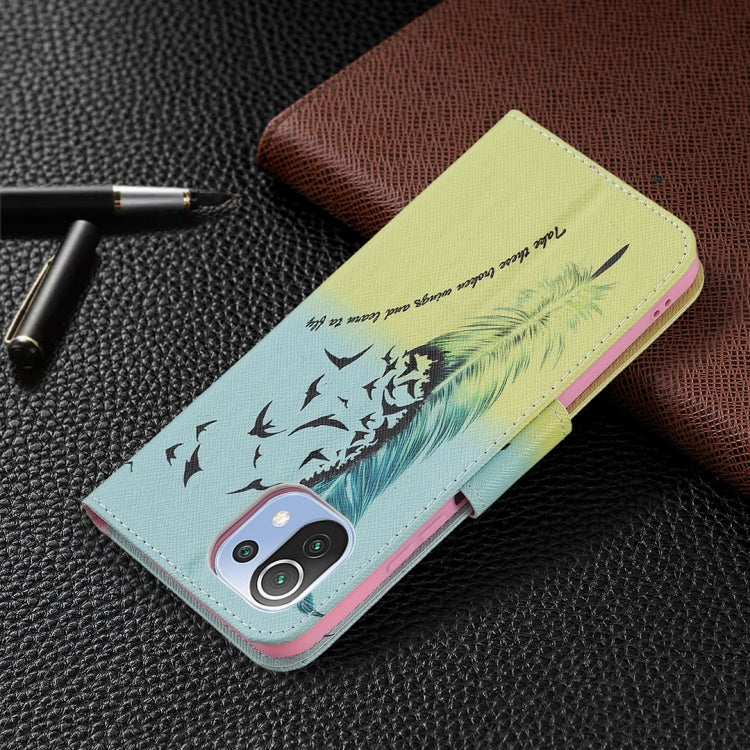 For Xiaomi Mi 11 Lite Colored Drawing Pattern Horizontal Flip Leather Case with Holder & Card Slots & Wallet(Feather) - Xiaomi Cases by buy2fix | Online Shopping UK | buy2fix