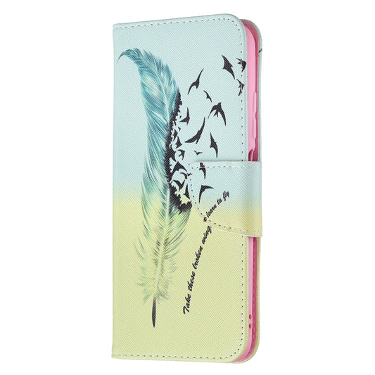 For Xiaomi Poco M3 Pro / Redmi Note 10 5G Colored Drawing Pattern Horizontal Flip Leather Case with Holder & Card Slots & Wallet(Feather) by buy2fix