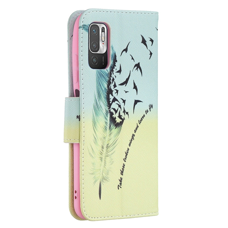 For Xiaomi Poco M3 Pro / Redmi Note 10 5G Colored Drawing Pattern Horizontal Flip Leather Case with Holder & Card Slots & Wallet(Feather) - Xiaomi Cases by buy2fix | Online Shopping UK | buy2fix