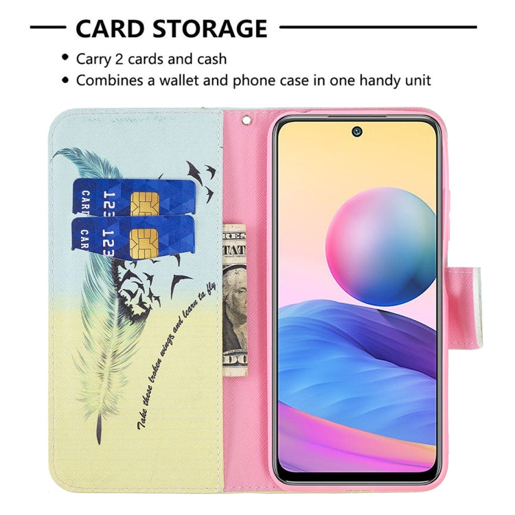 For Xiaomi Poco M3 Pro / Redmi Note 10 5G Colored Drawing Pattern Horizontal Flip Leather Case with Holder & Card Slots & Wallet(Feather) - Xiaomi Cases by buy2fix | Online Shopping UK | buy2fix