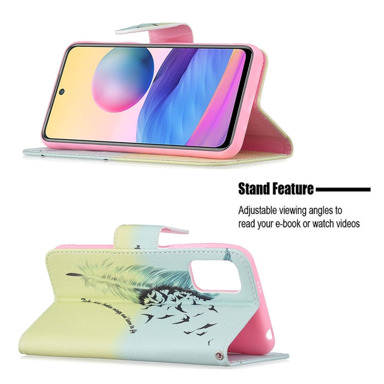 For Xiaomi Poco M3 Pro / Redmi Note 10 5G Colored Drawing Pattern Horizontal Flip Leather Case with Holder & Card Slots & Wallet(Feather) - Xiaomi Cases by buy2fix | Online Shopping UK | buy2fix