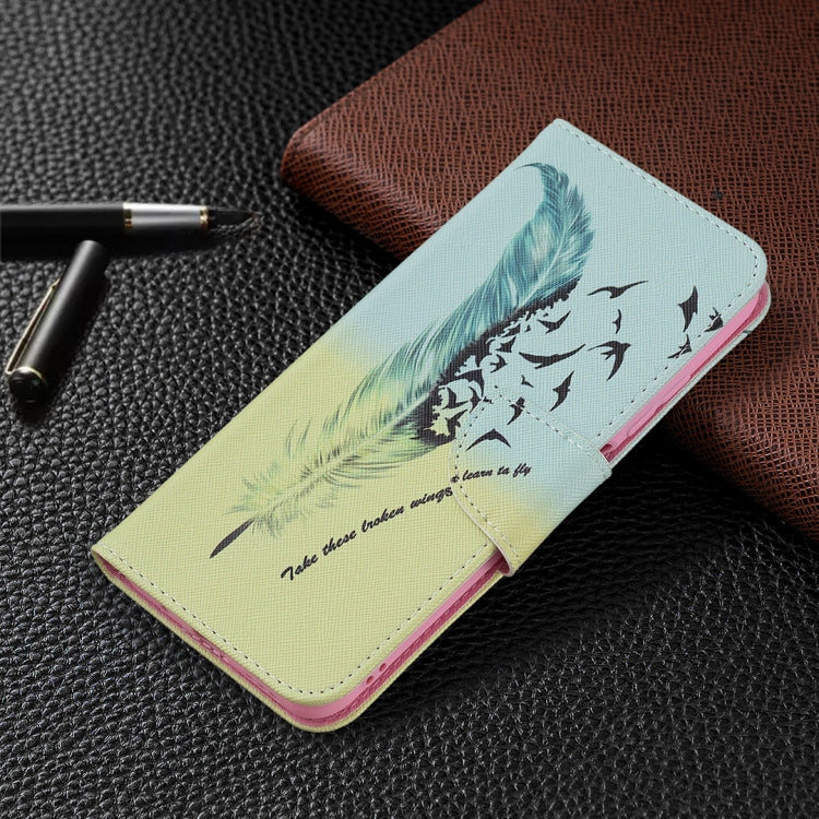 For Xiaomi Poco M3 Pro / Redmi Note 10 5G Colored Drawing Pattern Horizontal Flip Leather Case with Holder & Card Slots & Wallet(Feather) - Xiaomi Cases by buy2fix | Online Shopping UK | buy2fix