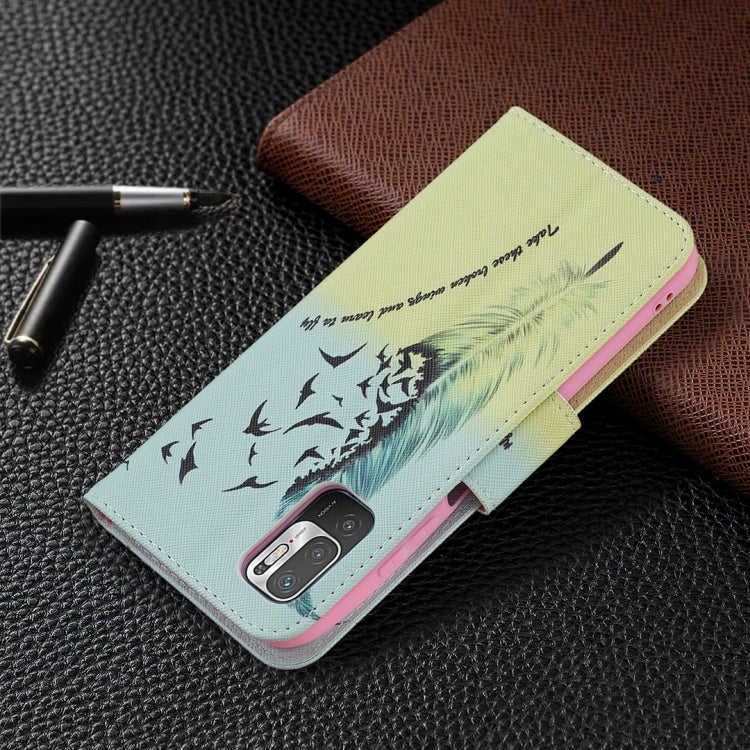 For Xiaomi Poco M3 Pro / Redmi Note 10 5G Colored Drawing Pattern Horizontal Flip Leather Case with Holder & Card Slots & Wallet(Feather) - Xiaomi Cases by buy2fix | Online Shopping UK | buy2fix