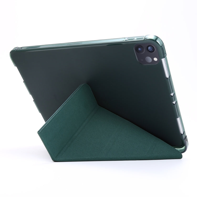 For iPad Air 13 2025 / 2024 / Pro 12.9 2022 / 2021 Multi-folding TPU Leather Tablet Case with Holder & Pen Slot(Deep Green) - iPad Pro 12.9 (2022/2021) Cases by buy2fix | Online Shopping UK | buy2fix