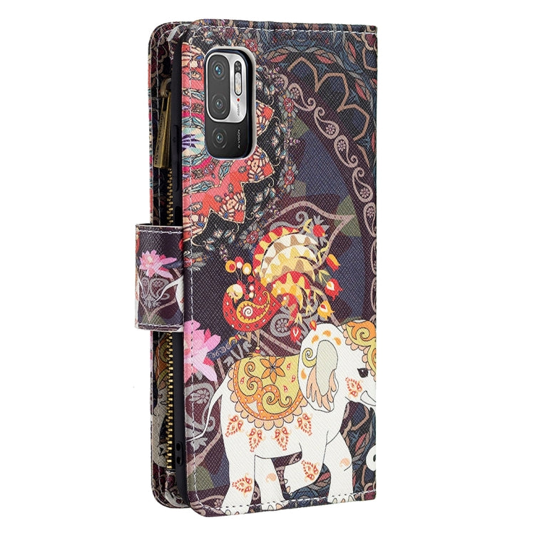 For Xiaomi Poco M3 Pro / Redmi Note 10 5G Colored Drawing Pattern Zipper Horizontal Flip Leather Case with Holder & Card Slots & Wallet(Flower Elephants) - Xiaomi Cases by buy2fix | Online Shopping UK | buy2fix