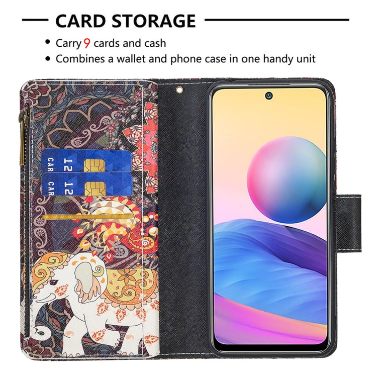 For Xiaomi Poco M3 Pro / Redmi Note 10 5G Colored Drawing Pattern Zipper Horizontal Flip Leather Case with Holder & Card Slots & Wallet(Flower Elephants) - Xiaomi Cases by buy2fix | Online Shopping UK | buy2fix