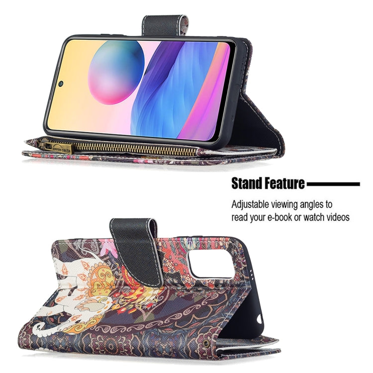 For Xiaomi Poco M3 Pro / Redmi Note 10 5G Colored Drawing Pattern Zipper Horizontal Flip Leather Case with Holder & Card Slots & Wallet(Flower Elephants) - Xiaomi Cases by buy2fix | Online Shopping UK | buy2fix
