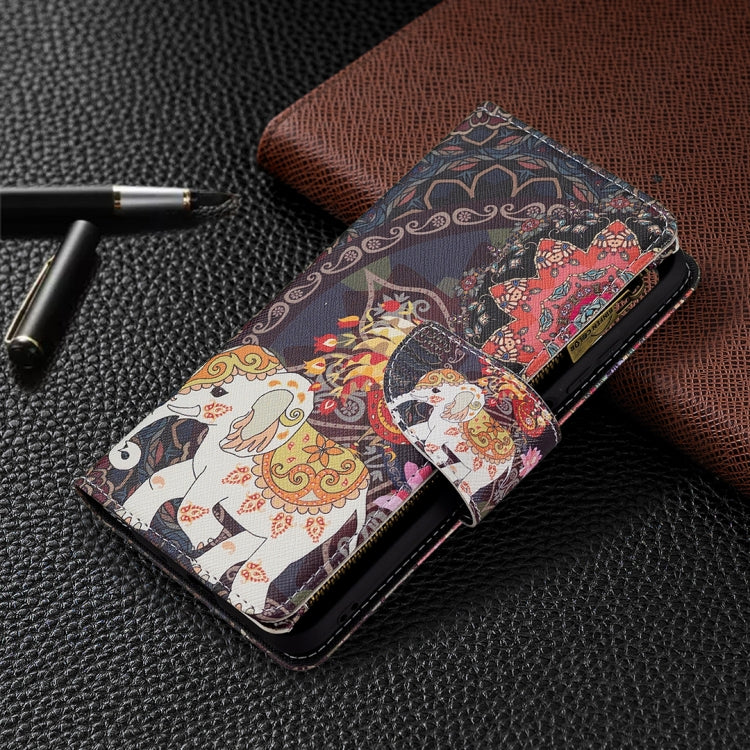 For Xiaomi Poco M3 Pro / Redmi Note 10 5G Colored Drawing Pattern Zipper Horizontal Flip Leather Case with Holder & Card Slots & Wallet(Flower Elephants) - Xiaomi Cases by buy2fix | Online Shopping UK | buy2fix