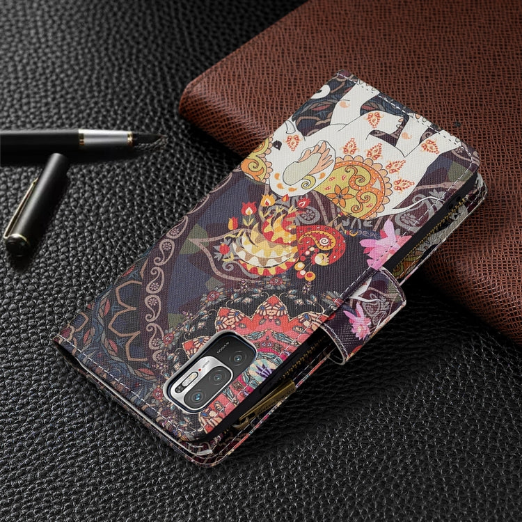 For Xiaomi Poco M3 Pro / Redmi Note 10 5G Colored Drawing Pattern Zipper Horizontal Flip Leather Case with Holder & Card Slots & Wallet(Flower Elephants) - Xiaomi Cases by buy2fix | Online Shopping UK | buy2fix
