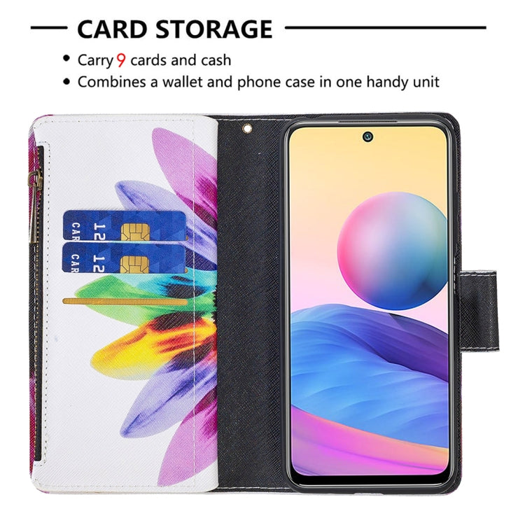For Xiaomi Poco M3 Pro / Redmi Note 10 5G Colored Drawing Pattern Zipper Horizontal Flip Leather Case with Holder & Card Slots & Wallet(Sun Flower) - Xiaomi Cases by buy2fix | Online Shopping UK | buy2fix