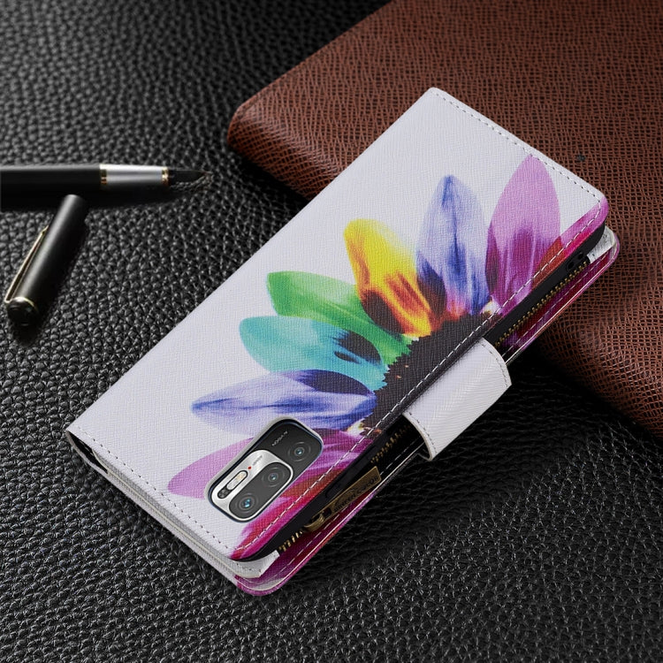 For Xiaomi Poco M3 Pro / Redmi Note 10 5G Colored Drawing Pattern Zipper Horizontal Flip Leather Case with Holder & Card Slots & Wallet(Sun Flower) - Xiaomi Cases by buy2fix | Online Shopping UK | buy2fix