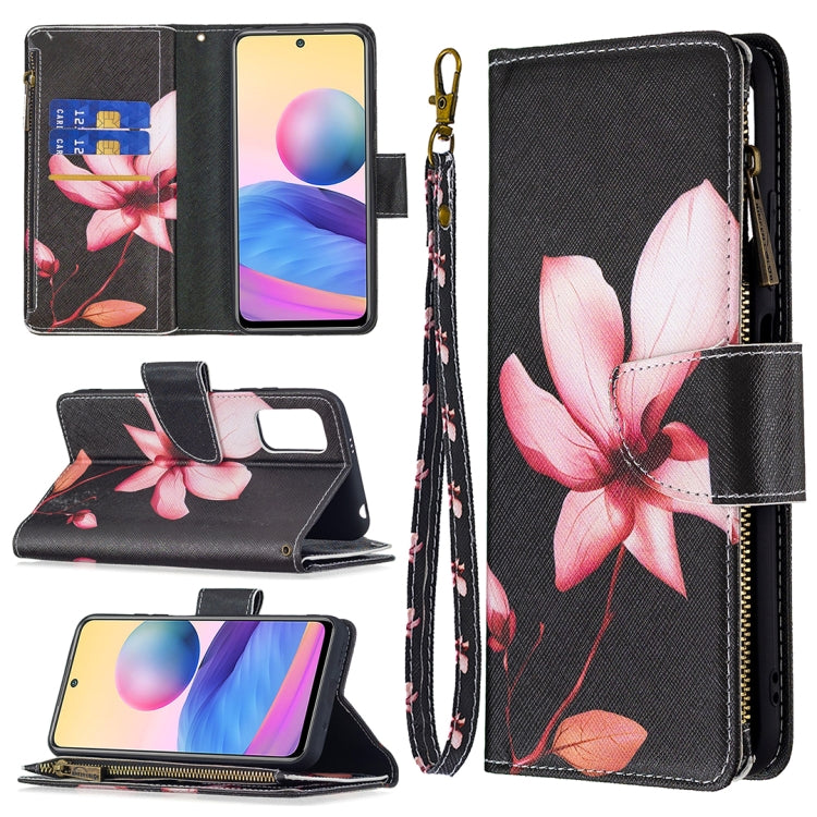 For Xiaomi Poco M3 Pro / Redmi Note 10 5G Colored Drawing Pattern Zipper Horizontal Flip Leather Case with Holder & Card Slots & Wallet(Lotus) - Xiaomi Cases by buy2fix | Online Shopping UK | buy2fix