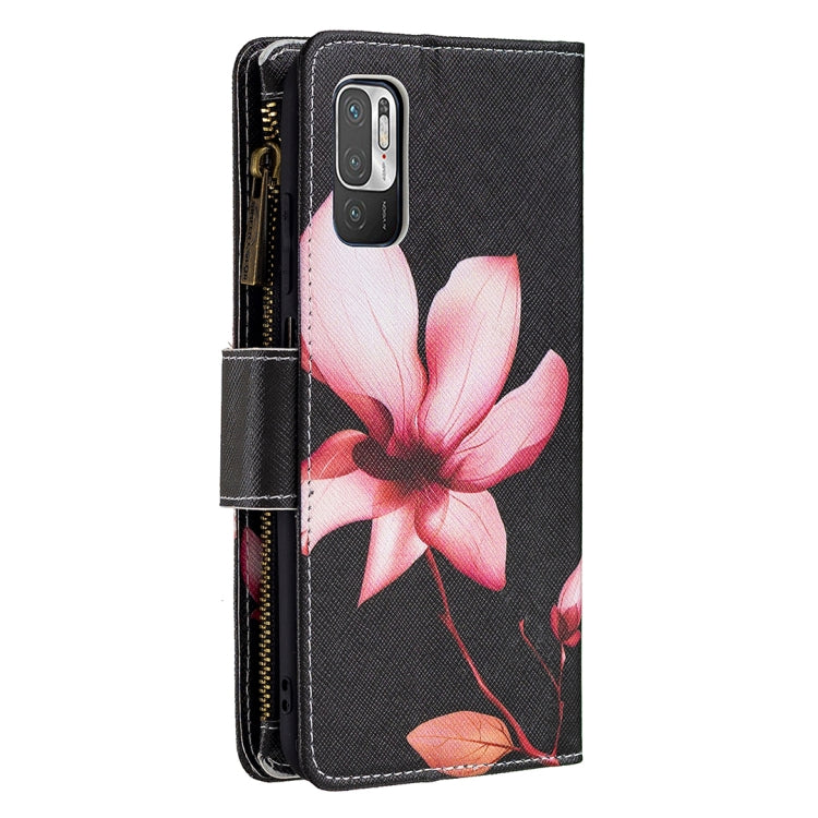 For Xiaomi Poco M3 Pro / Redmi Note 10 5G Colored Drawing Pattern Zipper Horizontal Flip Leather Case with Holder & Card Slots & Wallet(Lotus) - Xiaomi Cases by buy2fix | Online Shopping UK | buy2fix