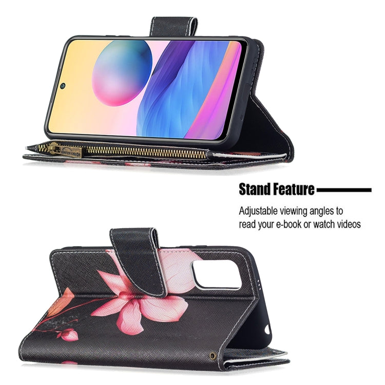For Xiaomi Poco M3 Pro / Redmi Note 10 5G Colored Drawing Pattern Zipper Horizontal Flip Leather Case with Holder & Card Slots & Wallet(Lotus) - Xiaomi Cases by buy2fix | Online Shopping UK | buy2fix