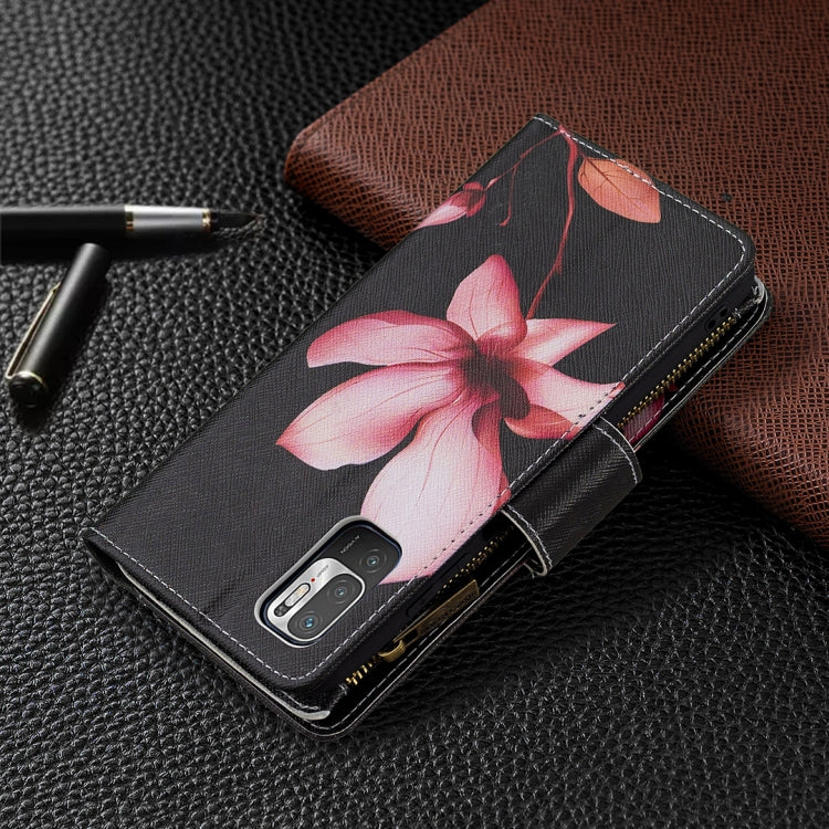 For Xiaomi Poco M3 Pro / Redmi Note 10 5G Colored Drawing Pattern Zipper Horizontal Flip Leather Case with Holder & Card Slots & Wallet(Lotus) - Xiaomi Cases by buy2fix | Online Shopping UK | buy2fix