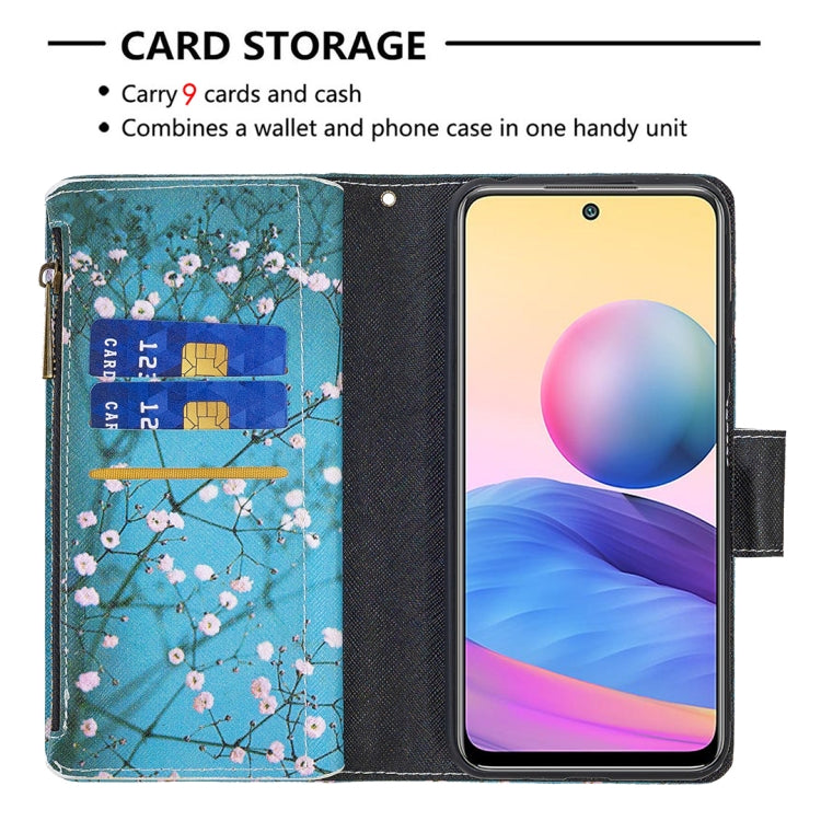 For Xiaomi Poco M3 Pro / Redmi Note 10 5G Colored Drawing Pattern Zipper Horizontal Flip Leather Case with Holder & Card Slots & Wallet(Plum Blossom) - Xiaomi Cases by buy2fix | Online Shopping UK | buy2fix