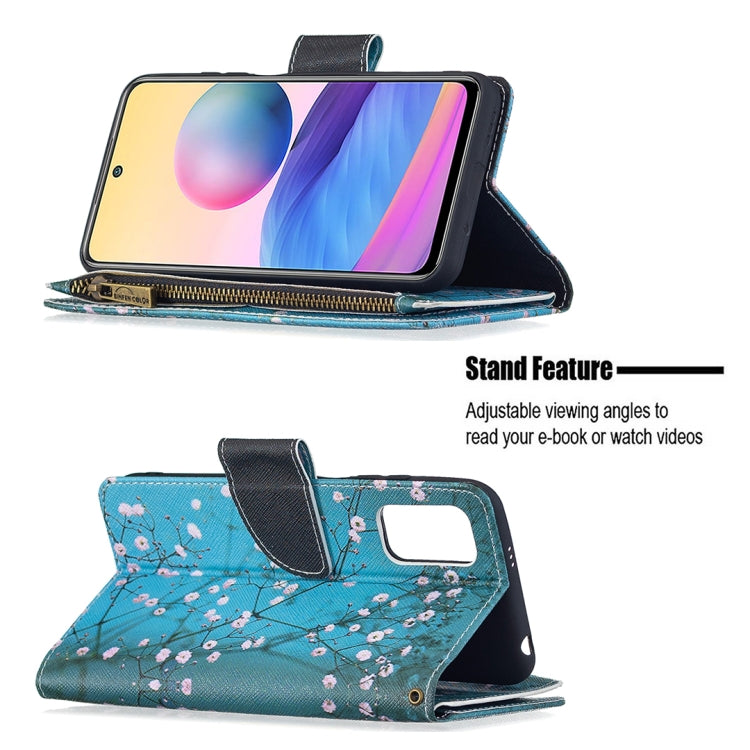 For Xiaomi Poco M3 Pro / Redmi Note 10 5G Colored Drawing Pattern Zipper Horizontal Flip Leather Case with Holder & Card Slots & Wallet(Plum Blossom) - Xiaomi Cases by buy2fix | Online Shopping UK | buy2fix