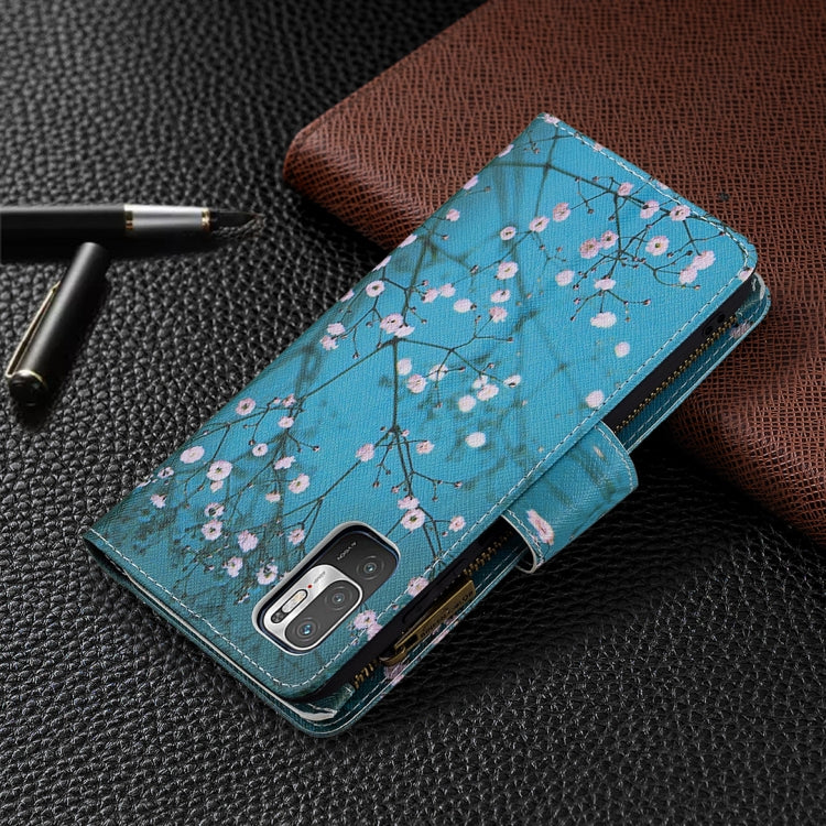 For Xiaomi Poco M3 Pro / Redmi Note 10 5G Colored Drawing Pattern Zipper Horizontal Flip Leather Case with Holder & Card Slots & Wallet(Plum Blossom) - Xiaomi Cases by buy2fix | Online Shopping UK | buy2fix