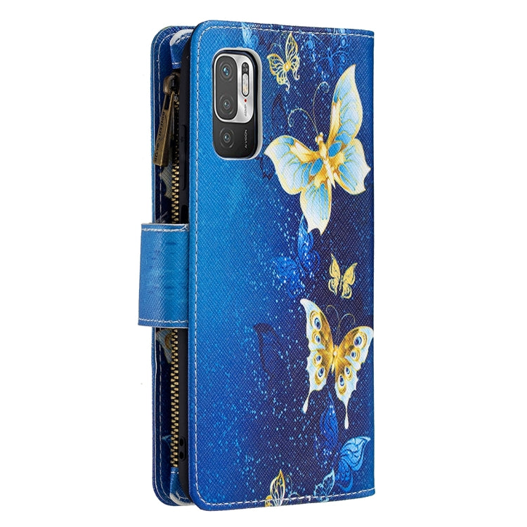 For Xiaomi Poco M3 Pro / Redmi Note 10 5G Colored Drawing Pattern Zipper Horizontal Flip Leather Case with Holder & Card Slots & Wallet(Gold Butterfly) - Xiaomi Cases by buy2fix | Online Shopping UK | buy2fix
