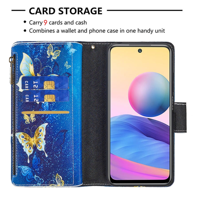 For Xiaomi Poco M3 Pro / Redmi Note 10 5G Colored Drawing Pattern Zipper Horizontal Flip Leather Case with Holder & Card Slots & Wallet(Gold Butterfly) - Xiaomi Cases by buy2fix | Online Shopping UK | buy2fix