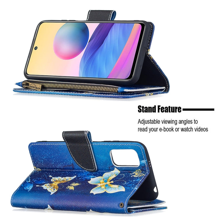 For Xiaomi Poco M3 Pro / Redmi Note 10 5G Colored Drawing Pattern Zipper Horizontal Flip Leather Case with Holder & Card Slots & Wallet(Gold Butterfly) - Xiaomi Cases by buy2fix | Online Shopping UK | buy2fix