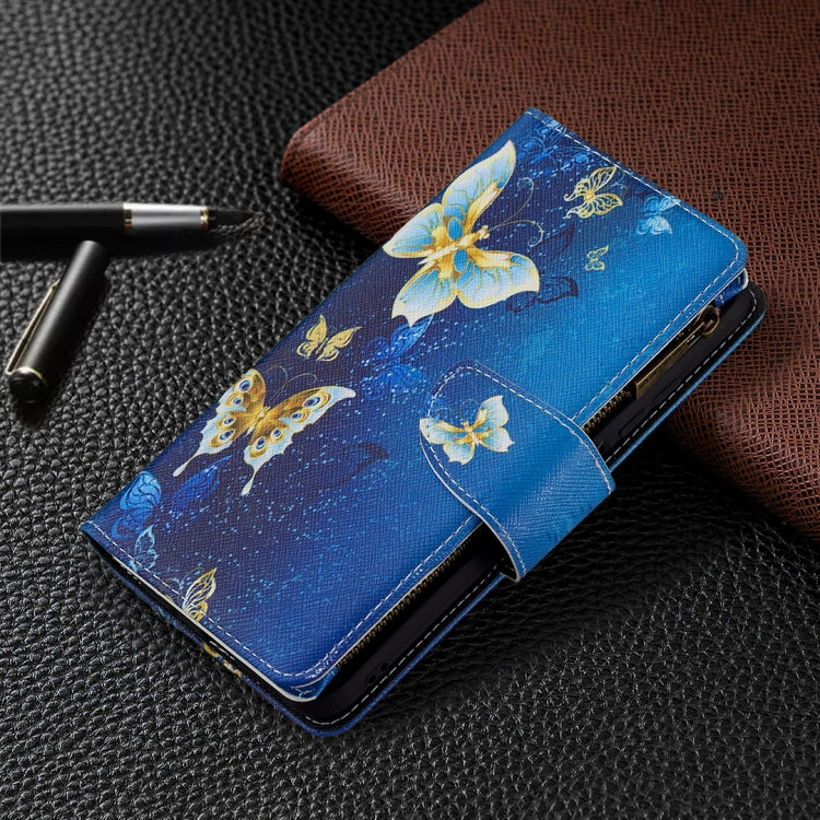 For Xiaomi Poco M3 Pro / Redmi Note 10 5G Colored Drawing Pattern Zipper Horizontal Flip Leather Case with Holder & Card Slots & Wallet(Gold Butterfly) - Xiaomi Cases by buy2fix | Online Shopping UK | buy2fix