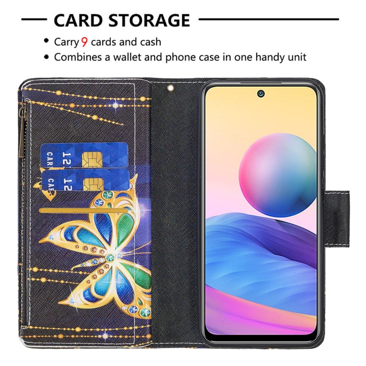 For Xiaomi Poco M3 Pro / Redmi Note 10 5G Colored Drawing Pattern Zipper Horizontal Flip Leather Case with Holder & Card Slots & Wallet(Big Butterfly) - Xiaomi Cases by buy2fix | Online Shopping UK | buy2fix