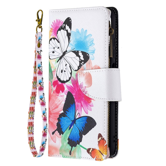 For Xiaomi Poco M3 Pro / Redmi Note 10 5G Colored Drawing Pattern Zipper Horizontal Flip Leather Case with Holder & Card Slots & Wallet(Two Butterflies) by buy2fix