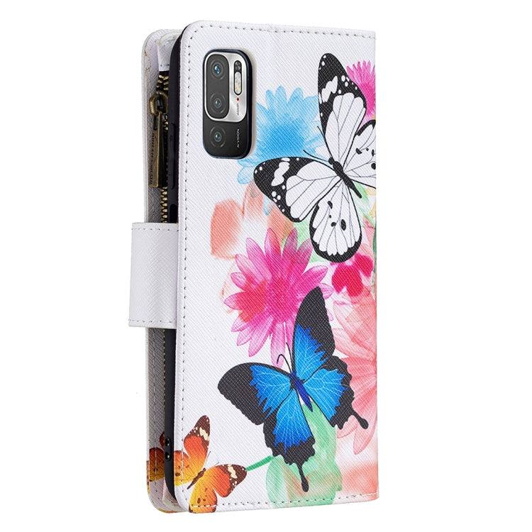 For Xiaomi Poco M3 Pro / Redmi Note 10 5G Colored Drawing Pattern Zipper Horizontal Flip Leather Case with Holder & Card Slots & Wallet(Two Butterflies) - Xiaomi Cases by buy2fix | Online Shopping UK | buy2fix