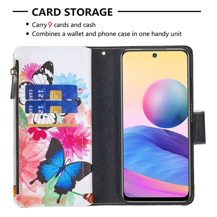 For Xiaomi Poco M3 Pro / Redmi Note 10 5G Colored Drawing Pattern Zipper Horizontal Flip Leather Case with Holder & Card Slots & Wallet(Two Butterflies) - Xiaomi Cases by buy2fix | Online Shopping UK | buy2fix