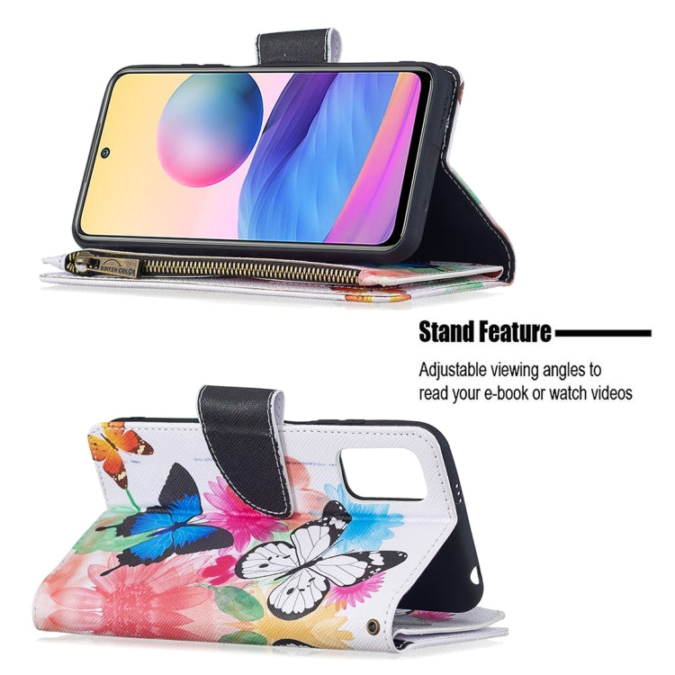 For Xiaomi Poco M3 Pro / Redmi Note 10 5G Colored Drawing Pattern Zipper Horizontal Flip Leather Case with Holder & Card Slots & Wallet(Two Butterflies) - Xiaomi Cases by buy2fix | Online Shopping UK | buy2fix