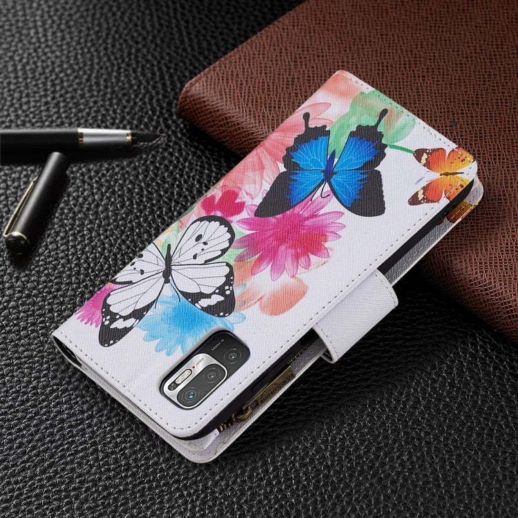 For Xiaomi Poco M3 Pro / Redmi Note 10 5G Colored Drawing Pattern Zipper Horizontal Flip Leather Case with Holder & Card Slots & Wallet(Two Butterflies) - Xiaomi Cases by buy2fix | Online Shopping UK | buy2fix
