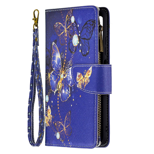 For Xiaomi Poco M3 Pro / Redmi Note 10 5G Colored Drawing Pattern Zipper Horizontal Flip Leather Case with Holder & Card Slots & Wallet(Purple Butterfly) by buy2fix