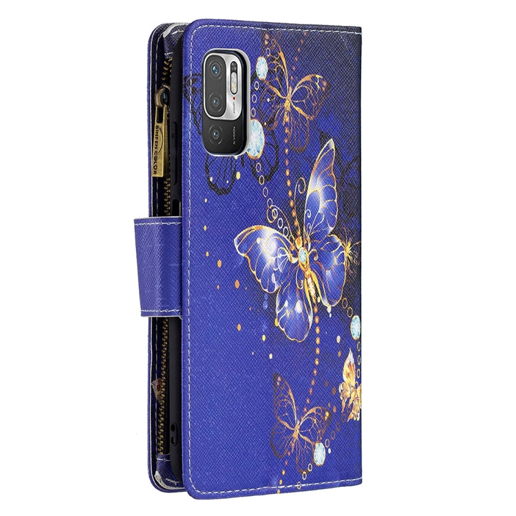 For Xiaomi Poco M3 Pro / Redmi Note 10 5G Colored Drawing Pattern Zipper Horizontal Flip Leather Case with Holder & Card Slots & Wallet(Purple Butterfly) - Xiaomi Cases by buy2fix | Online Shopping UK | buy2fix