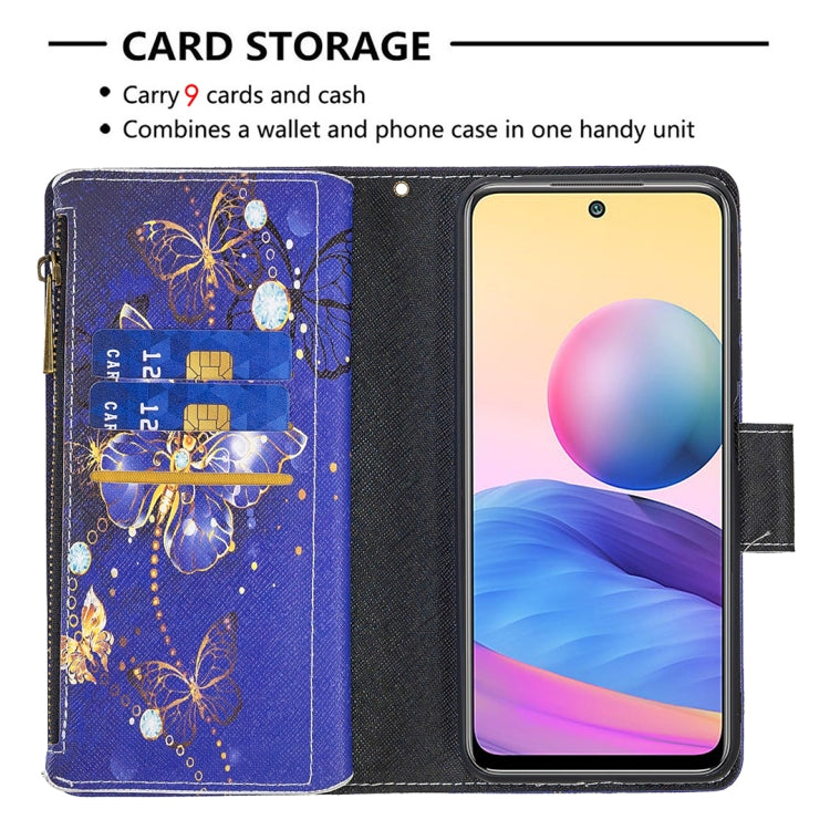 For Xiaomi Poco M3 Pro / Redmi Note 10 5G Colored Drawing Pattern Zipper Horizontal Flip Leather Case with Holder & Card Slots & Wallet(Purple Butterfly) - Xiaomi Cases by buy2fix | Online Shopping UK | buy2fix