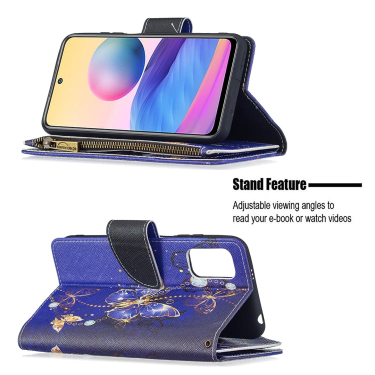 For Xiaomi Poco M3 Pro / Redmi Note 10 5G Colored Drawing Pattern Zipper Horizontal Flip Leather Case with Holder & Card Slots & Wallet(Purple Butterfly) - Xiaomi Cases by buy2fix | Online Shopping UK | buy2fix
