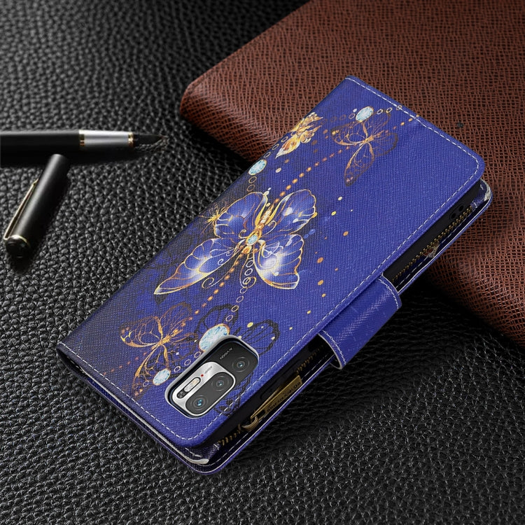For Xiaomi Poco M3 Pro / Redmi Note 10 5G Colored Drawing Pattern Zipper Horizontal Flip Leather Case with Holder & Card Slots & Wallet(Purple Butterfly) - Xiaomi Cases by buy2fix | Online Shopping UK | buy2fix