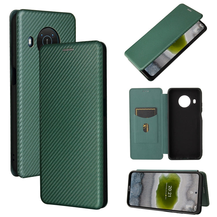 For Nokia X10 Carbon Fiber Texture Horizontal Flip TPU + PC + PU Leather Case with Card Slot(Green) - Nokia Cases by buy2fix | Online Shopping UK | buy2fix