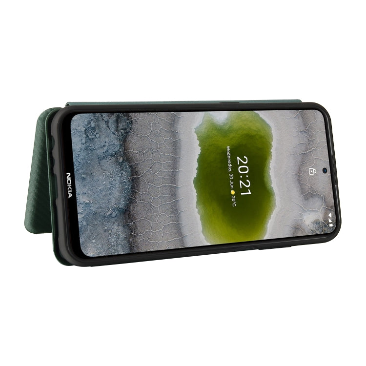 For Nokia X10 Carbon Fiber Texture Horizontal Flip TPU + PC + PU Leather Case with Card Slot(Green) - Nokia Cases by buy2fix | Online Shopping UK | buy2fix