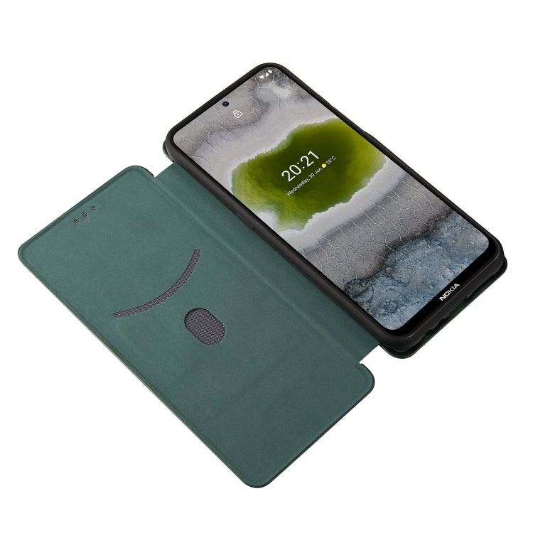 For Nokia X10 Carbon Fiber Texture Horizontal Flip TPU + PC + PU Leather Case with Card Slot(Green) - Nokia Cases by buy2fix | Online Shopping UK | buy2fix