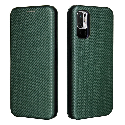 For Xiaomi Poco M3 Pro 5G/4G Carbon Fiber Texture Horizontal Flip TPU + PC + PU Leather Case with Card Slot(Green) by buy2fix