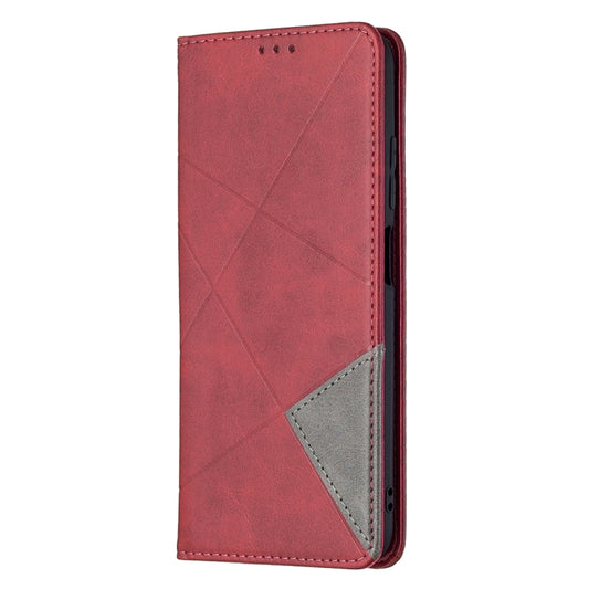 For Xiaomi Poco M3 Pro / Redmi Note 10 5G Rhombus Texture Horizontal Flip Magnetic Leather Case with Holder & Card Slots(Red) by buy2fix