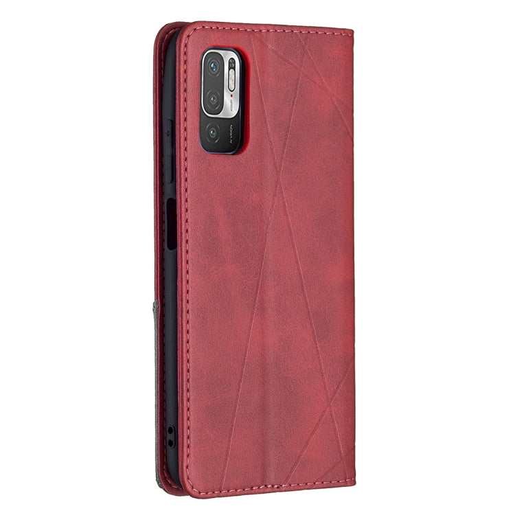 For Xiaomi Poco M3 Pro / Redmi Note 10 5G Rhombus Texture Horizontal Flip Magnetic Leather Case with Holder & Card Slots(Red) - Xiaomi Cases by buy2fix | Online Shopping UK | buy2fix