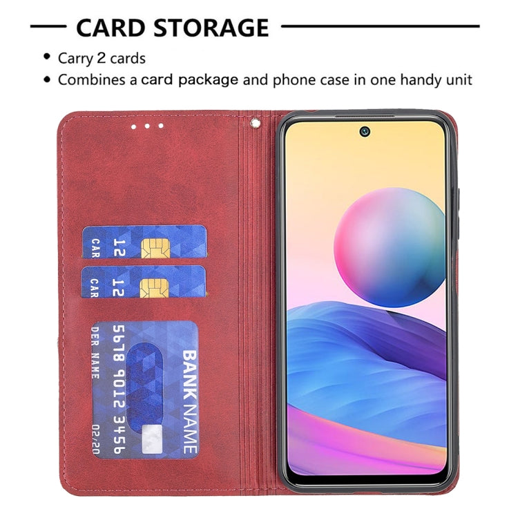 For Xiaomi Poco M3 Pro / Redmi Note 10 5G Rhombus Texture Horizontal Flip Magnetic Leather Case with Holder & Card Slots(Red) - Xiaomi Cases by buy2fix | Online Shopping UK | buy2fix
