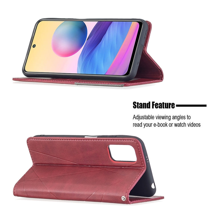 For Xiaomi Poco M3 Pro / Redmi Note 10 5G Rhombus Texture Horizontal Flip Magnetic Leather Case with Holder & Card Slots(Red) - Xiaomi Cases by buy2fix | Online Shopping UK | buy2fix