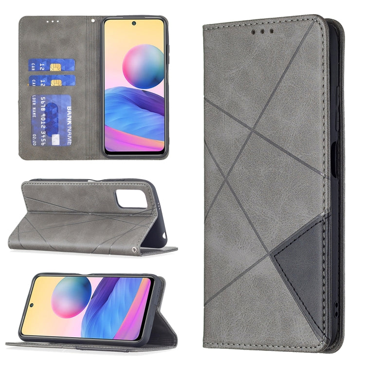 For Xiaomi Poco M3 Pro / Redmi Note 10 5G Rhombus Texture Horizontal Flip Magnetic Leather Case with Holder & Card Slots(Grey) - Xiaomi Cases by buy2fix | Online Shopping UK | buy2fix
