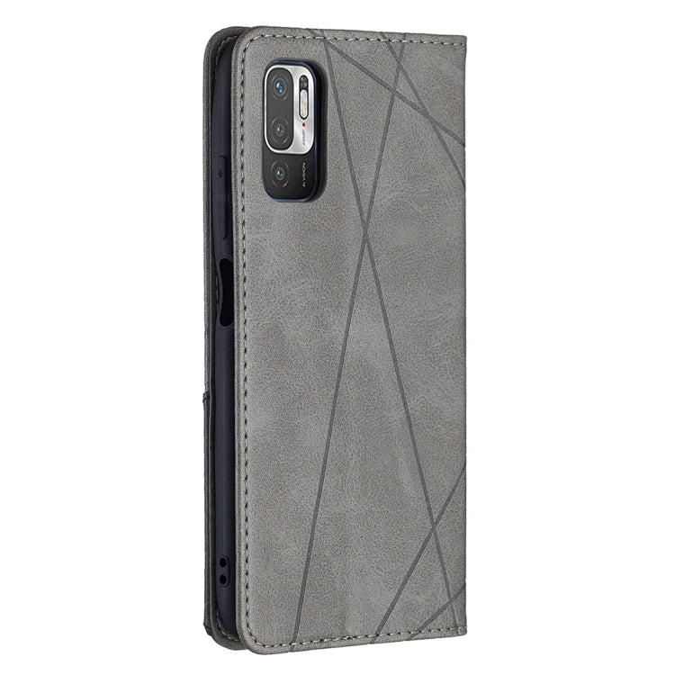 For Xiaomi Poco M3 Pro / Redmi Note 10 5G Rhombus Texture Horizontal Flip Magnetic Leather Case with Holder & Card Slots(Grey) - Xiaomi Cases by buy2fix | Online Shopping UK | buy2fix
